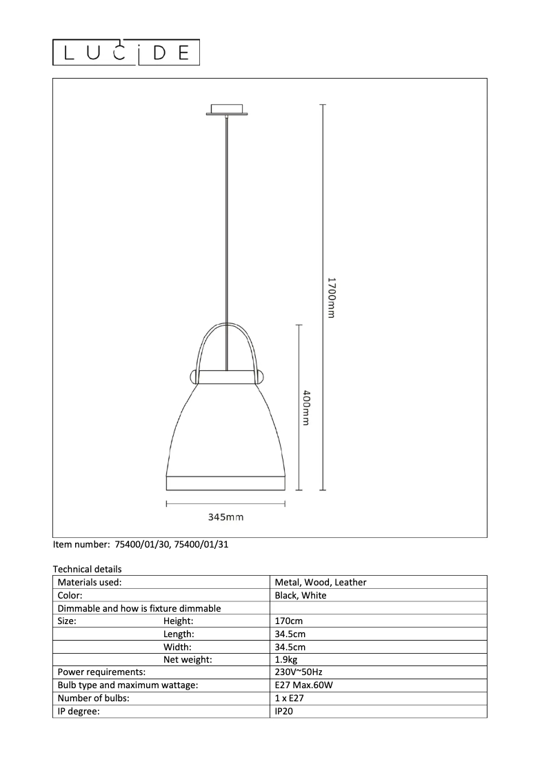 Page n°1 - Manuel utilisateur Lucide Gaillon 75400/01/30