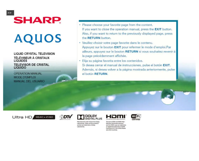 Page n°1 - Manuel utilisateur Sharp LC-65UB30U