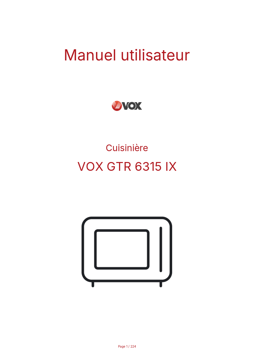 Page n°1 - Manuel utilisateur VOX GTR 6315 IX