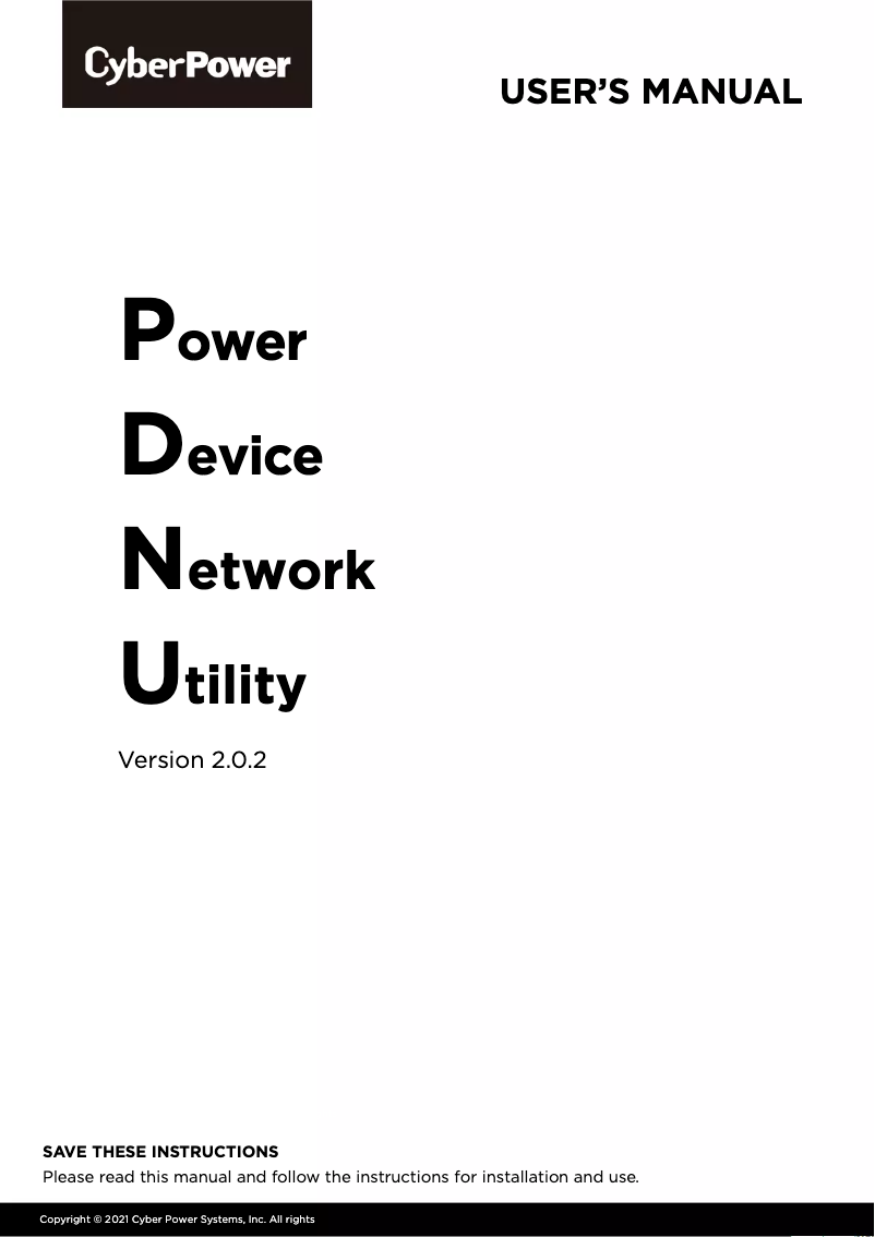 Page n°1 - Manuel utilisateur CyberPower Power Device Network Utility 2.0.2