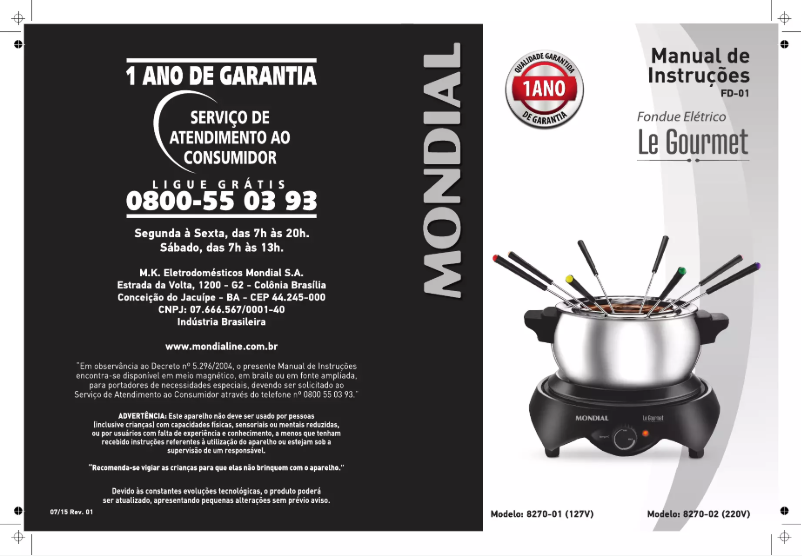 Page n°1 - Manuel utilisateur Mondial Le Gourmet FD-01