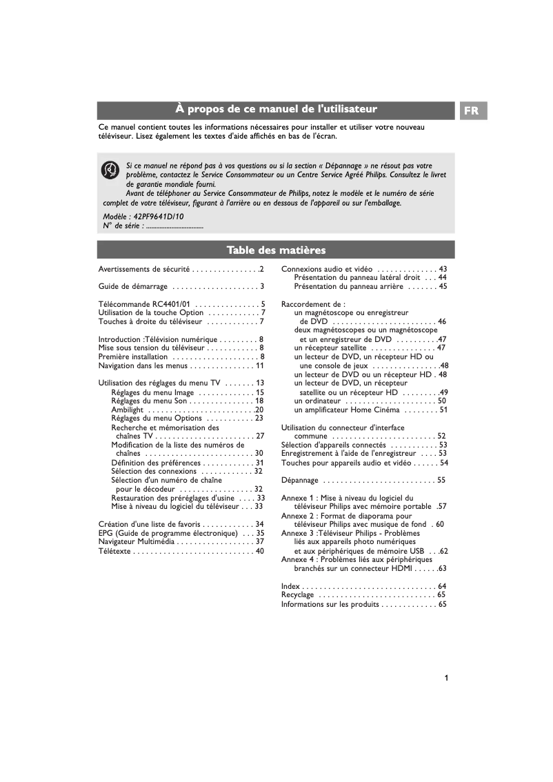 Imagen de la primera página del manual del dispositivo Cineos 42PF9641D