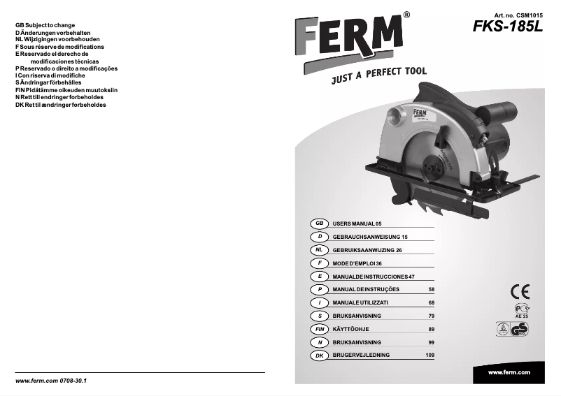 Page n°1 - Manuel utilisateur Ferm FKS-185L