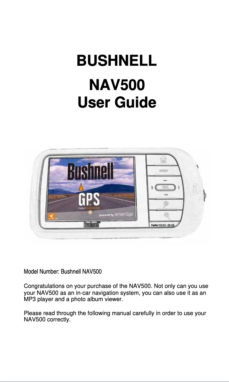 Page n°1 - Manuel utilisateur Bushnell NAV500