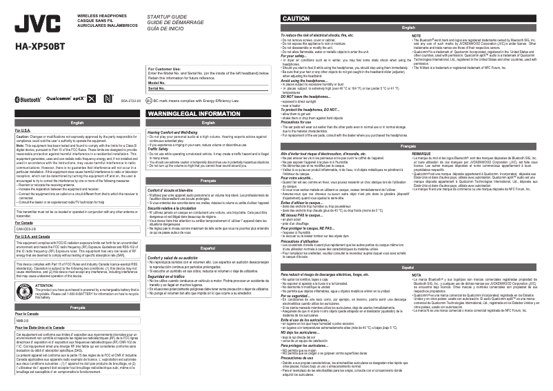 Page n°1 - Manuel utilisateur JVC HA-XP50BT