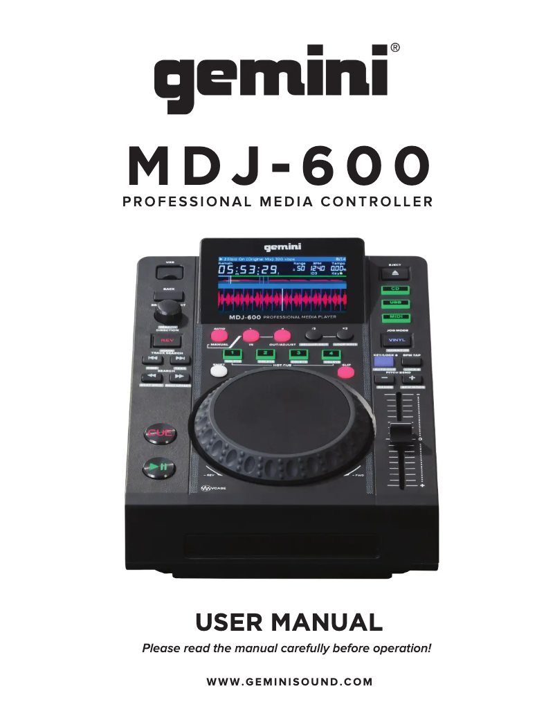 Page 1 de la notice Manuel utilisateur Gemini MDJ-600