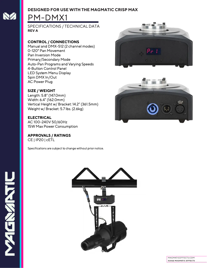 Page 1 de la notice Fiche technique Magmatic PMDMX1