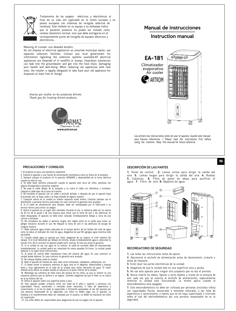 Page 1 de la notice Manuel utilisateur Artrom EA-181