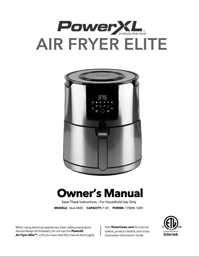 Page n°1 - Manuel utilisateur PowerXL Air Fryer Elite GLA-502S