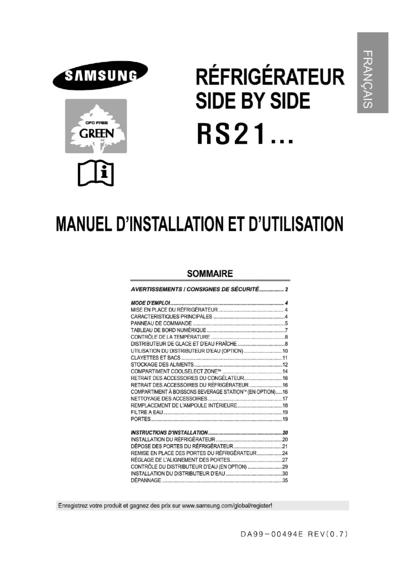 Page n°1 - Manuel utilisateur Samsung RS21KLAL