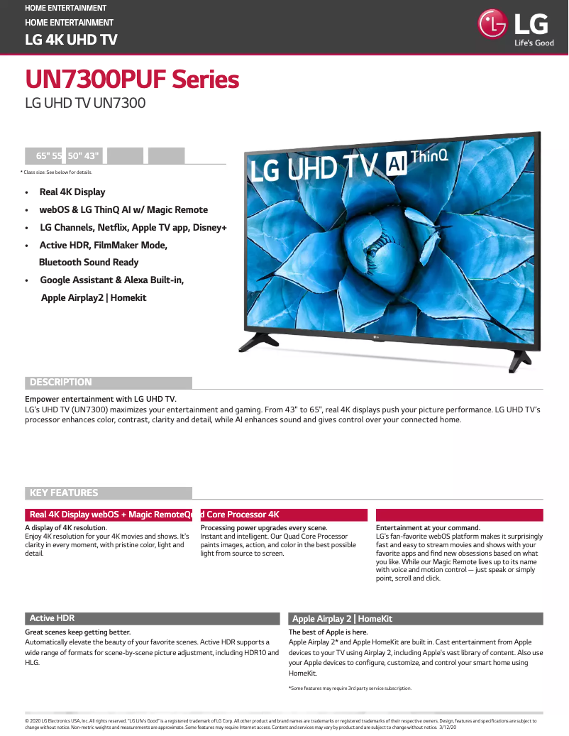 Image de la première page du manuel de l'appareil 55UN7300PUF