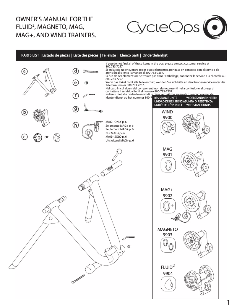 Page n°1 - Manuel utilisateur CycleOps Magneto