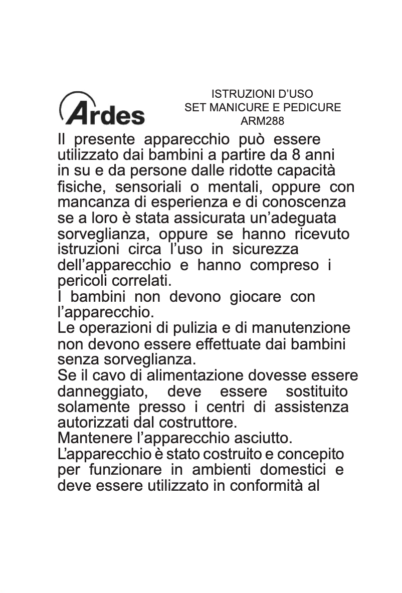 Page n°1 - Manuel utilisateur Ardes ARM288