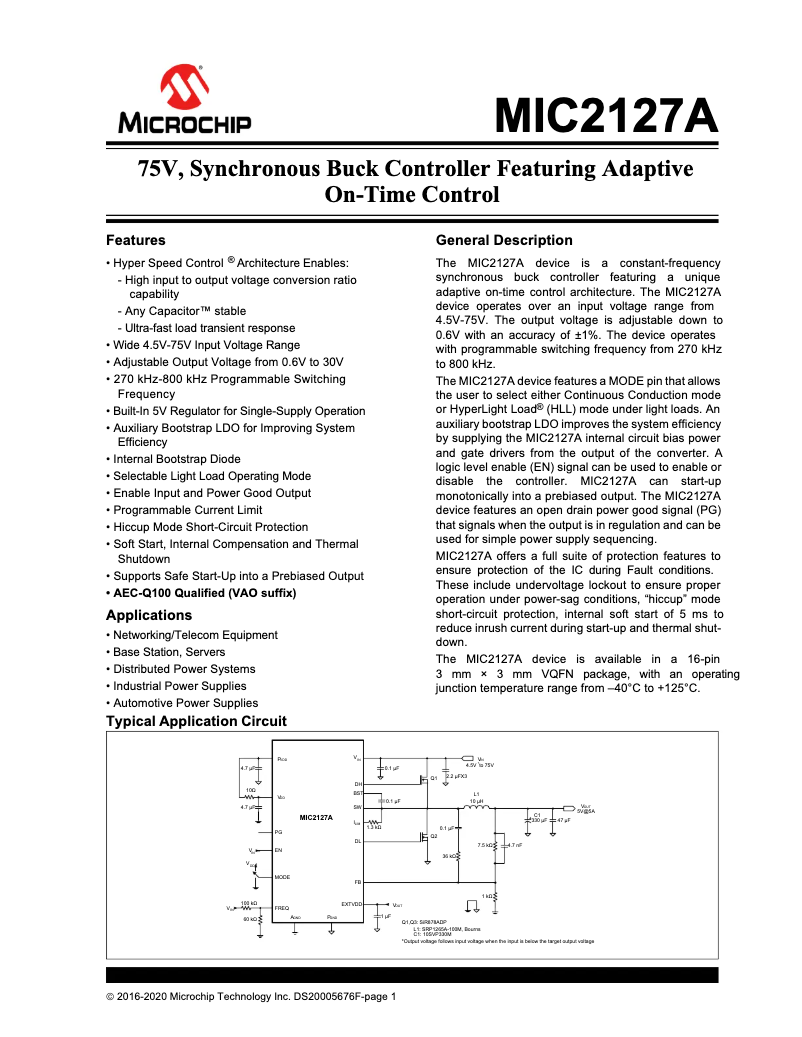 Page 1 de la notice Manuel utilisateur Microchip MIC2127A