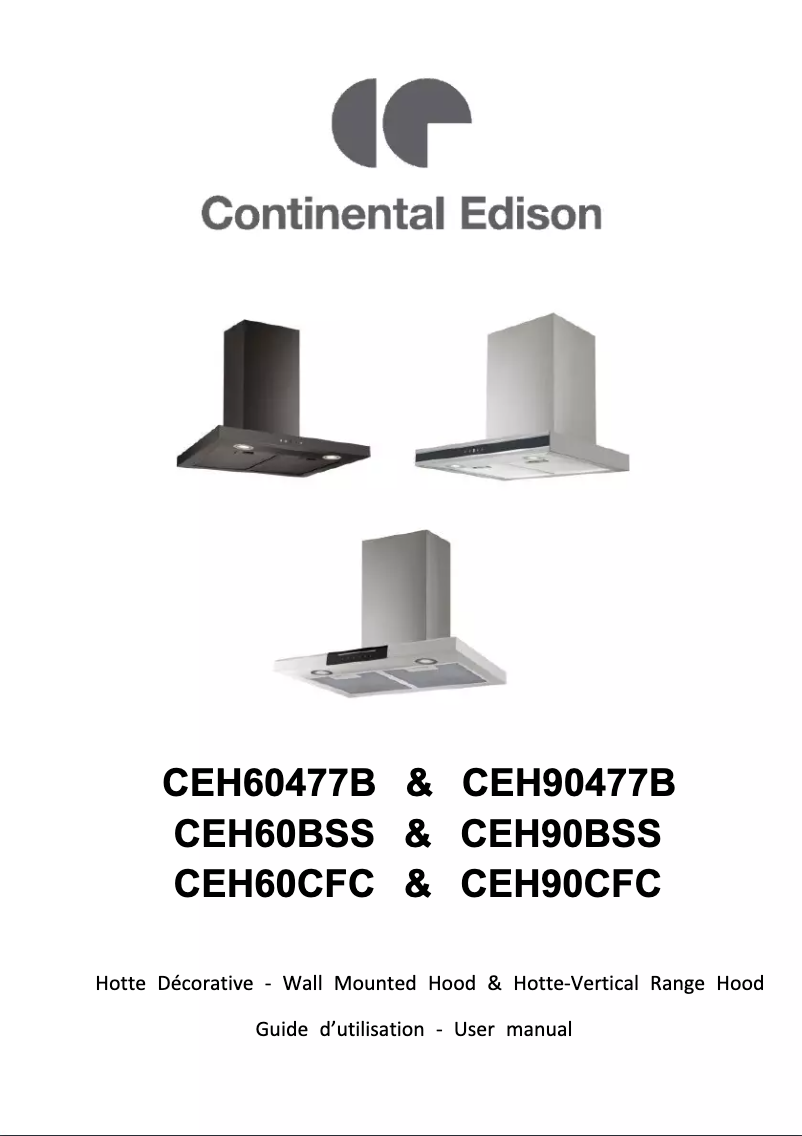 Page n°1 - Manuel utilisateur Continental Edison CEH60BSS