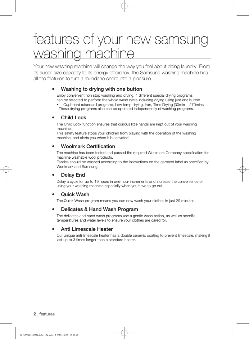 Page 1 de la notice Manuel utilisateur Samsung WD17N8710KV