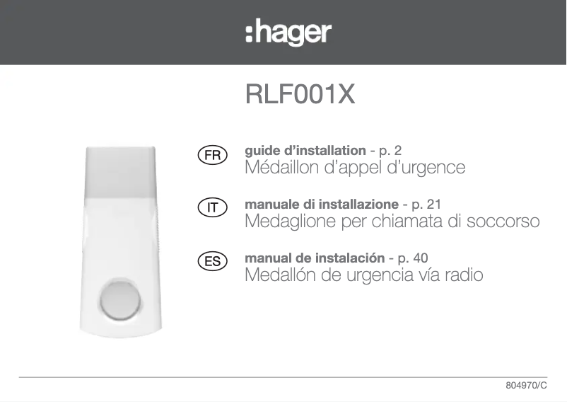 Page 1 de la notice Instructions / montage Hager RLF001X