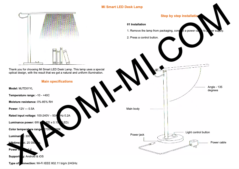 Page n°1 - Manuel utilisateur Xiaomi Mi Smart LED Lamp