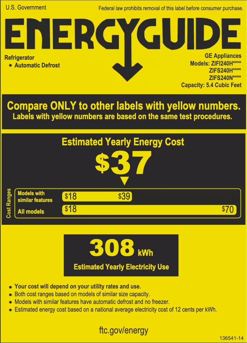 Page 1 de la notice Label énergétique Monogram ZIFS240NSS