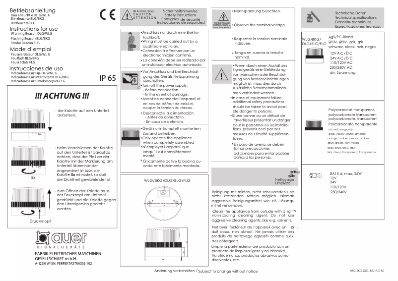 Page n°1 - Manuel utilisateur Auer Signal DLG 827502313