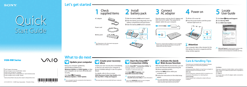 Page n°1 - Guide d'installation Sony Vaio VGN-NW305F