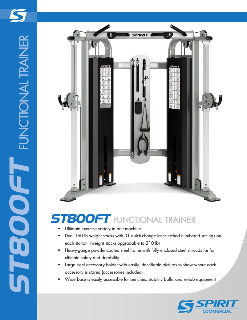 Page 1 de la notice Fiche technique Spirit Fitness ST800FT