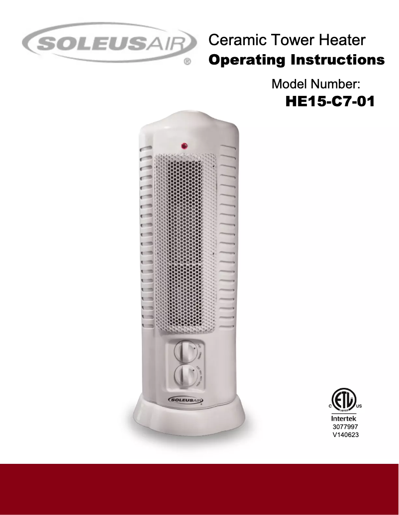 Page 1 de la notice Manuel utilisateur SoleusAir HE15-C7-01