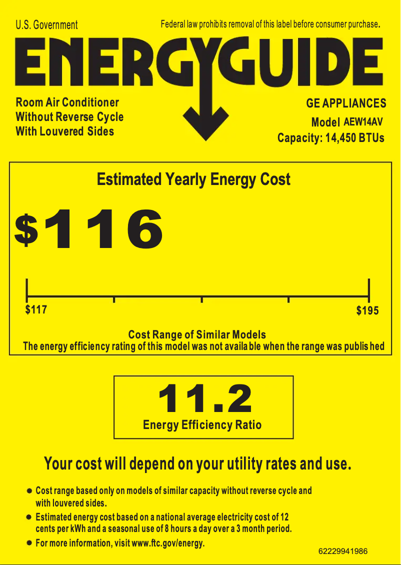 Página 1 del manual Etiqueta energética GE AEW14AV