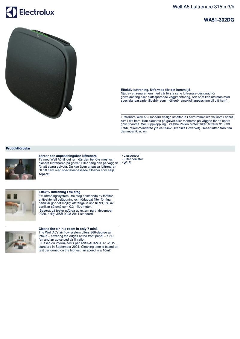 Page n°1 - Fiche technique Electrolux Well A5 WA51-302DG