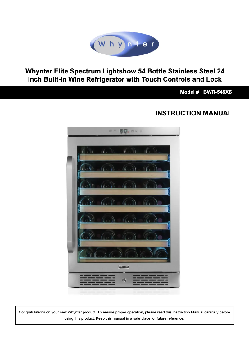 Page 1 de la notice Manuel utilisateur Whynter BWR-545XS