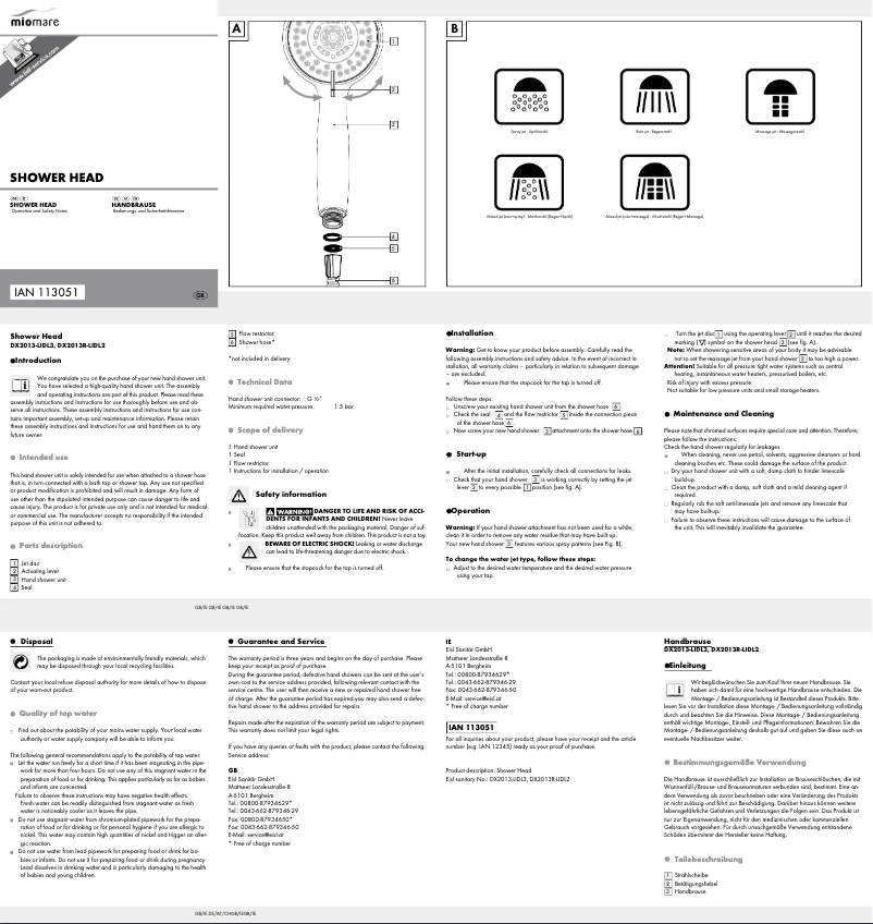 Page 1 de la notice Manuel utilisateur Miomare IAN 113051