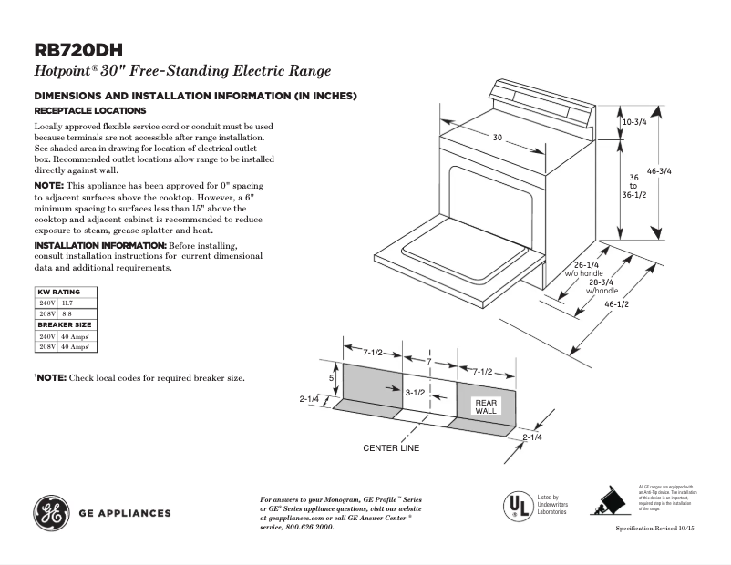 Page 1 de la notice Fiche technique Hotpoint RB720DHBB