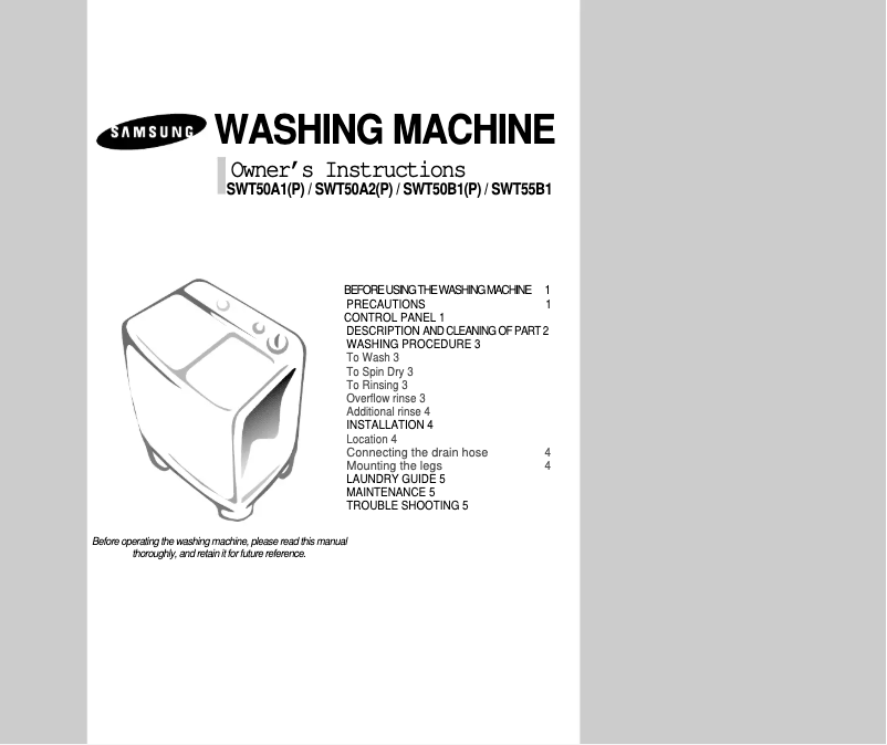 Page 1 de la notice Manuel utilisateur Samsung SWT50B3