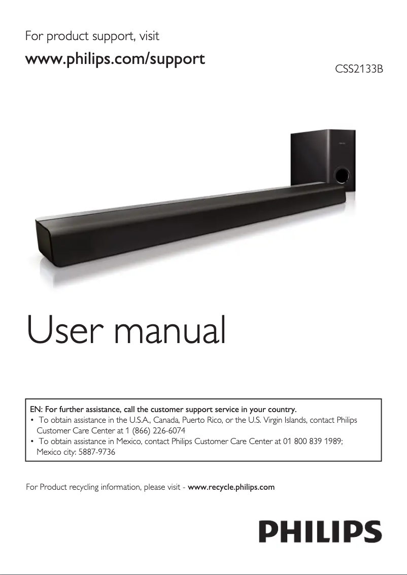 Page 1 de la notice Manuel utilisateur Philips CSS2133B