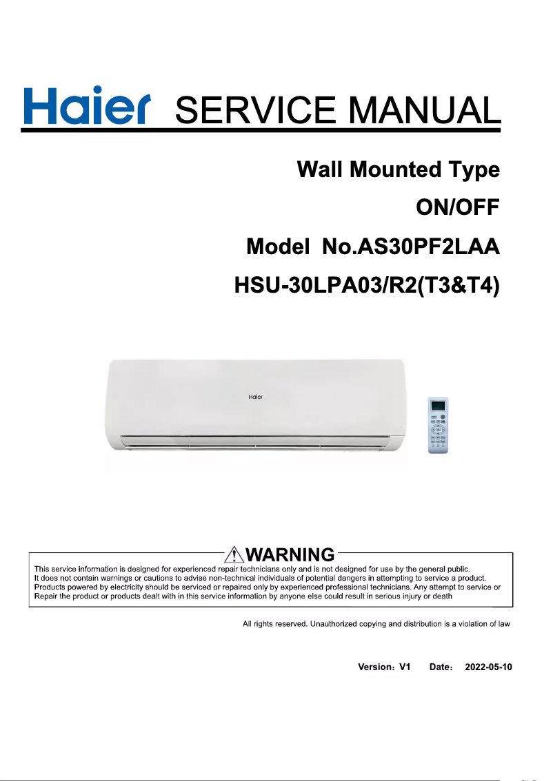 Page 1 de la notice Manuel utilisateur Haier HSU-30LPA03/R2