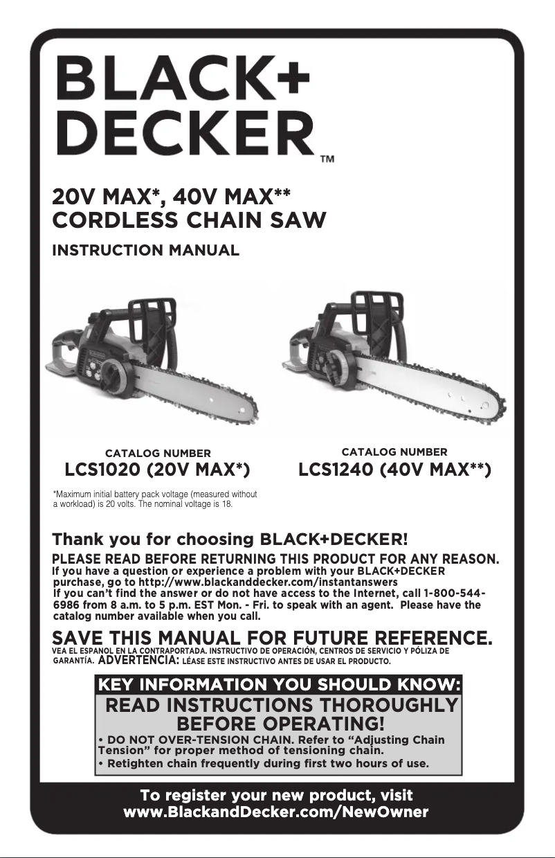 Page 1 de la notice Manuel utilisateur Black & Decker LCS1240