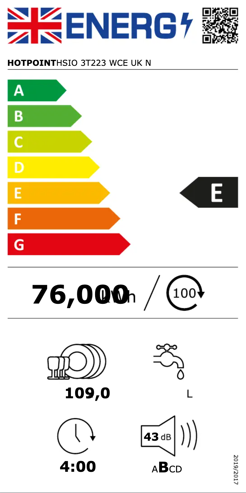 Page n°1 - Label énergétique Hotpoint HSIO 3T223 WCE UK N