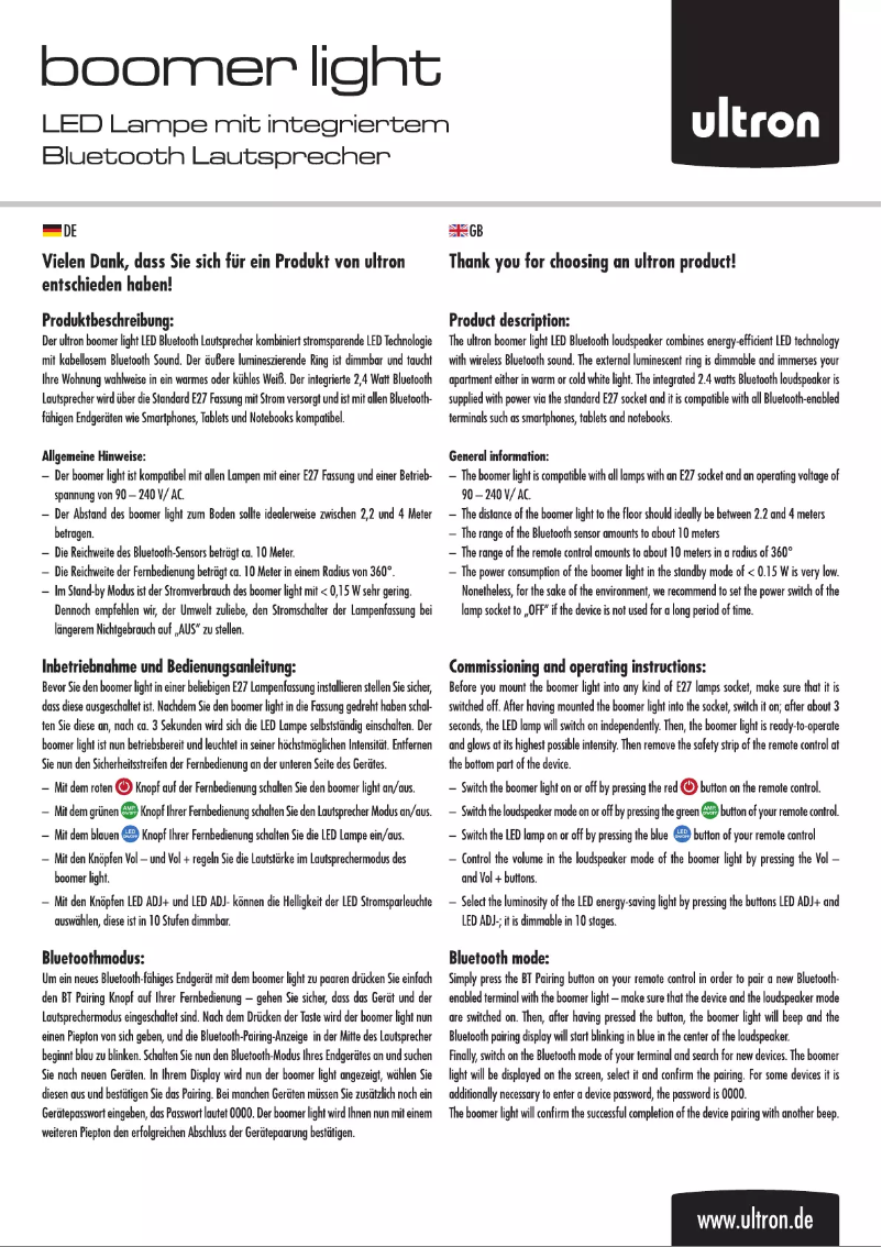 Page n°1 - Manuel utilisateur Ultron Boomer Light