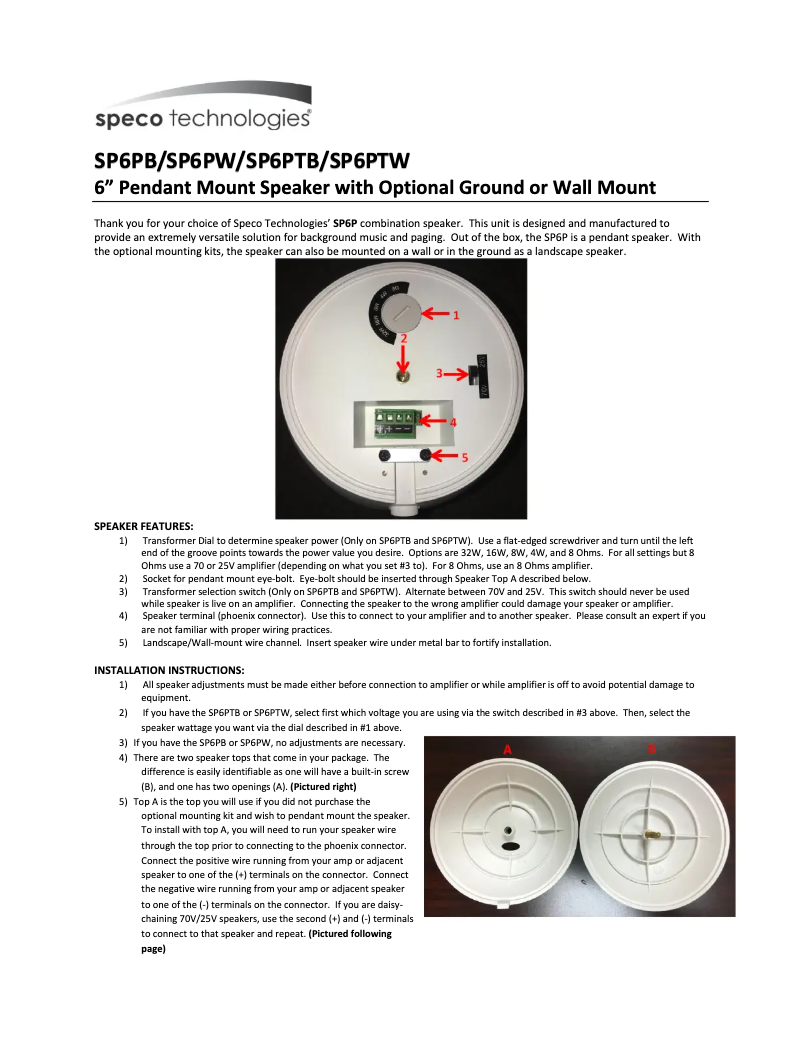 Page 1 de la notice Manuel utilisateur Speco Technologies SP6PW