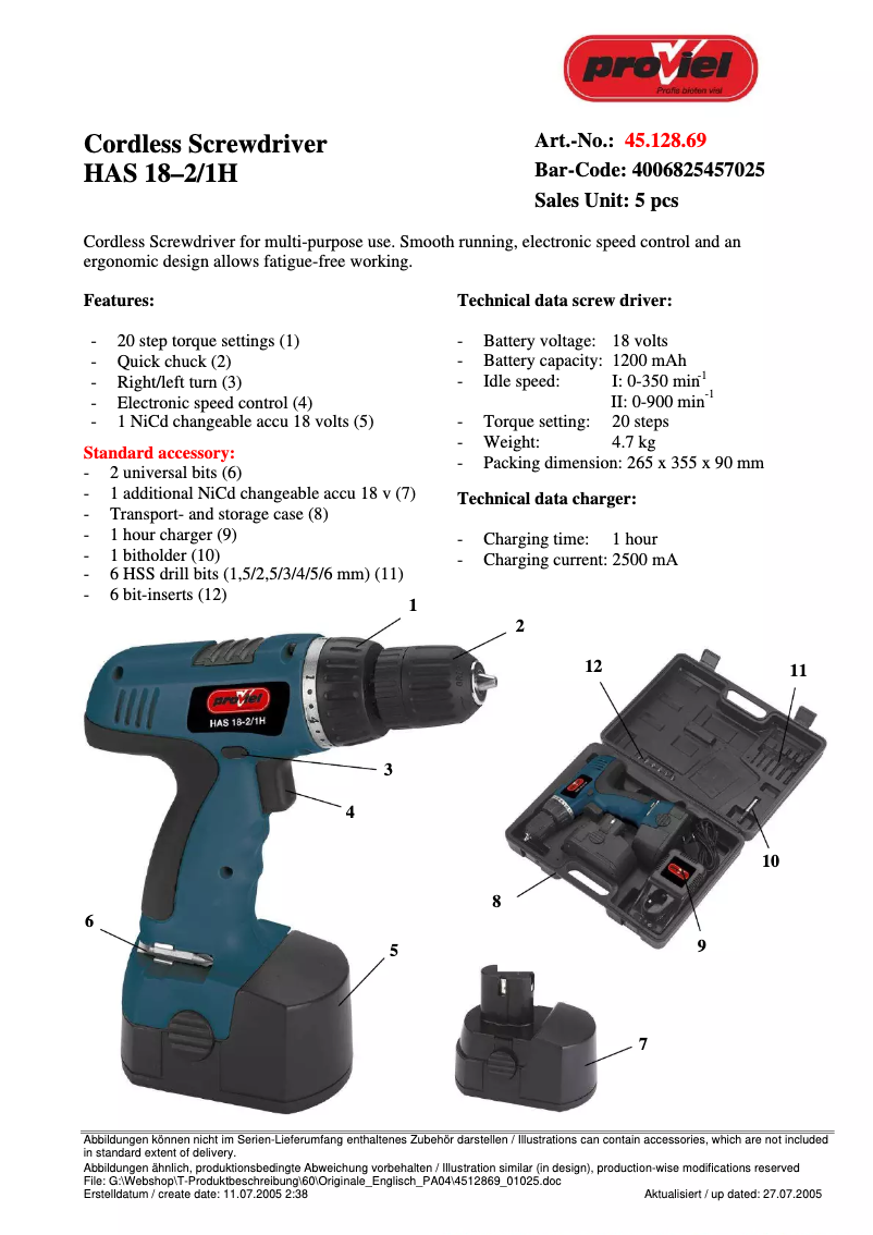 Page n°1 - Manuel utilisateur Proviel HAS 18-2/1H