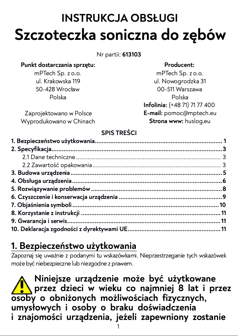 Page 1 de la notice Manuel utilisateur Huslog AL-050131