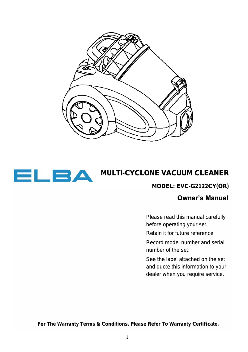 Page n°1 - Manuel utilisateur Elba EVC-G2122CY(OR)