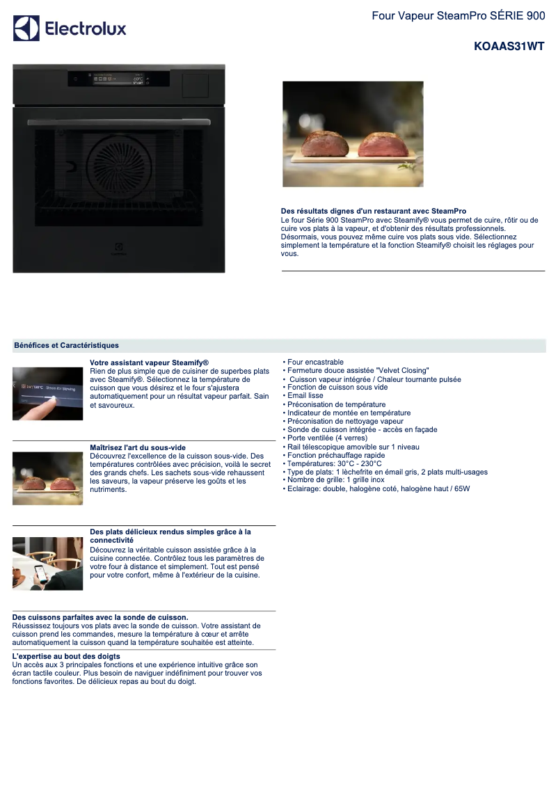 Page n°1 - Fiche technique Electrolux KOAAS31WT