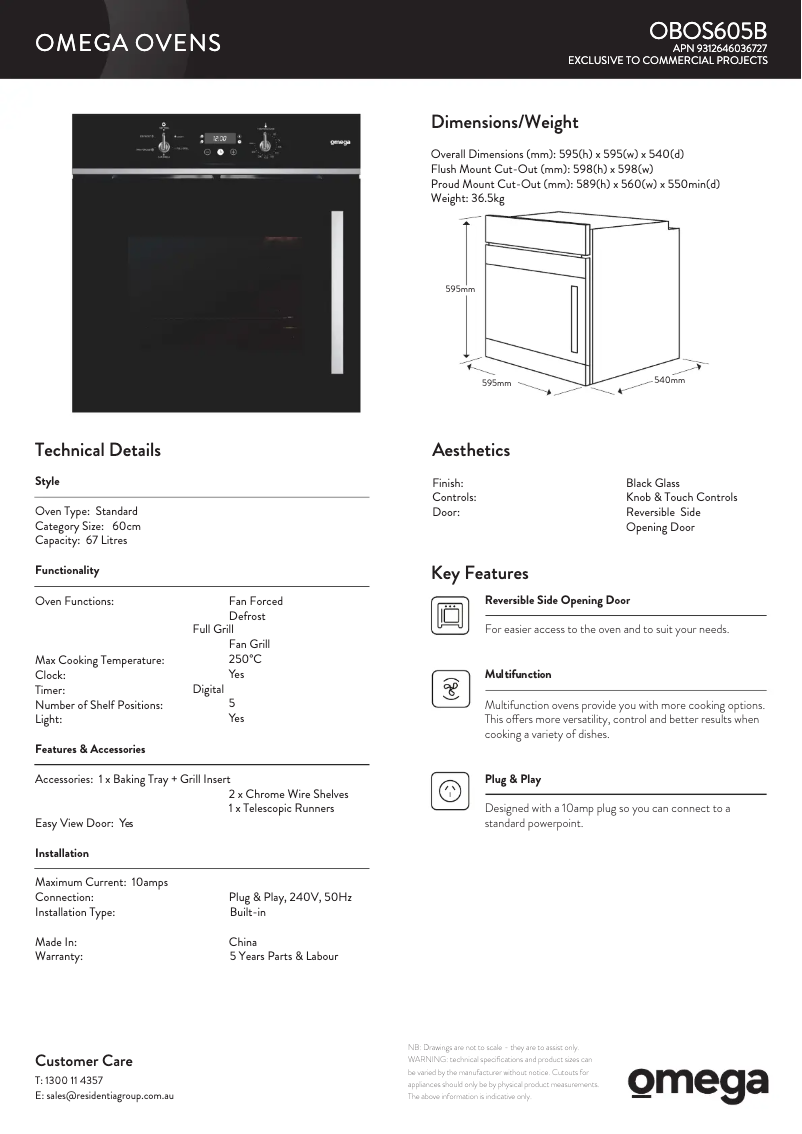 Page n°1 - Fiche technique Omega OBOS605B