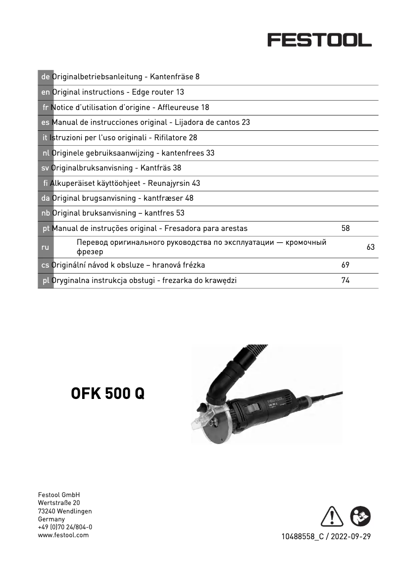 Page n°1 - Manuel utilisateur Festool OFK 500 Q-Plus R3