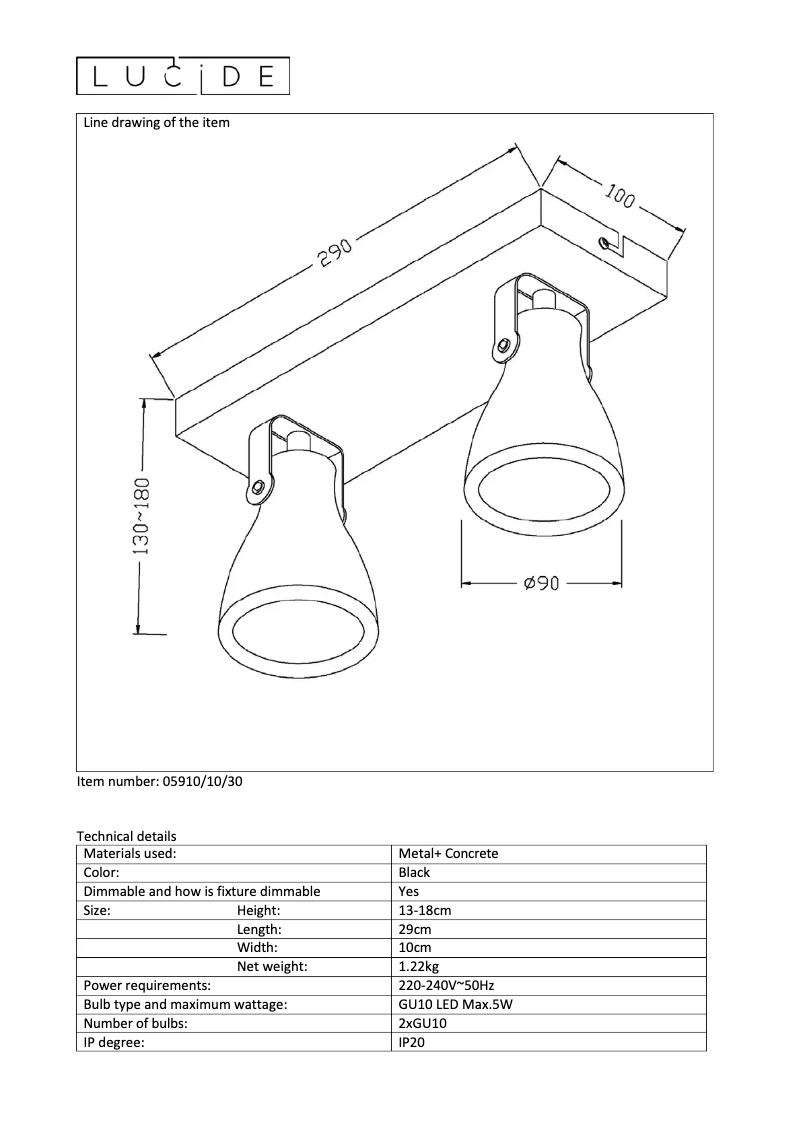 Page n°1 - Manuel utilisateur Lucide Concri 05910/10/30