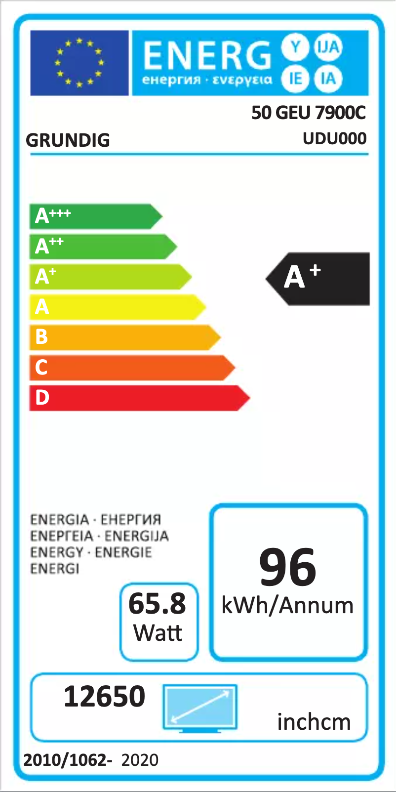 Page 1 de la notice Label énergétique Grundig 50 GEU 7900C