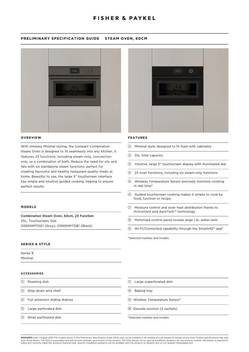 Página 1 del manual Ficha técnica Fisher & Paykel OS60NMTDG1