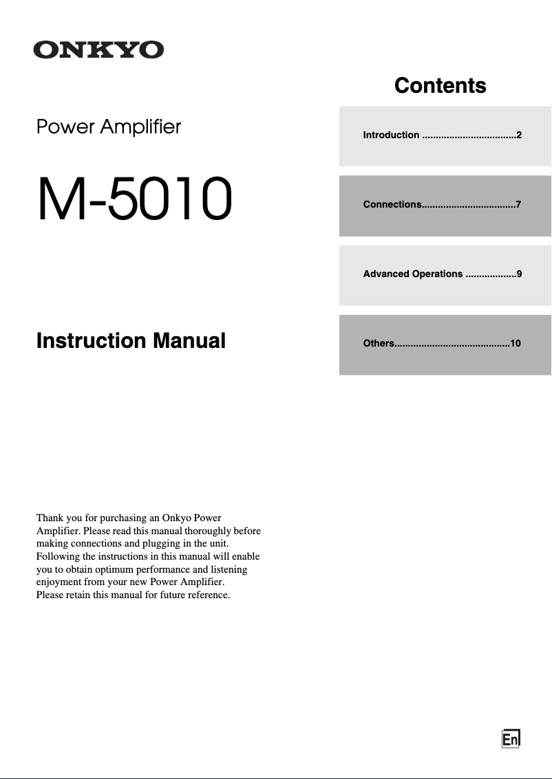 Page 1 de la notice Manuel utilisateur Onkyo M-5010