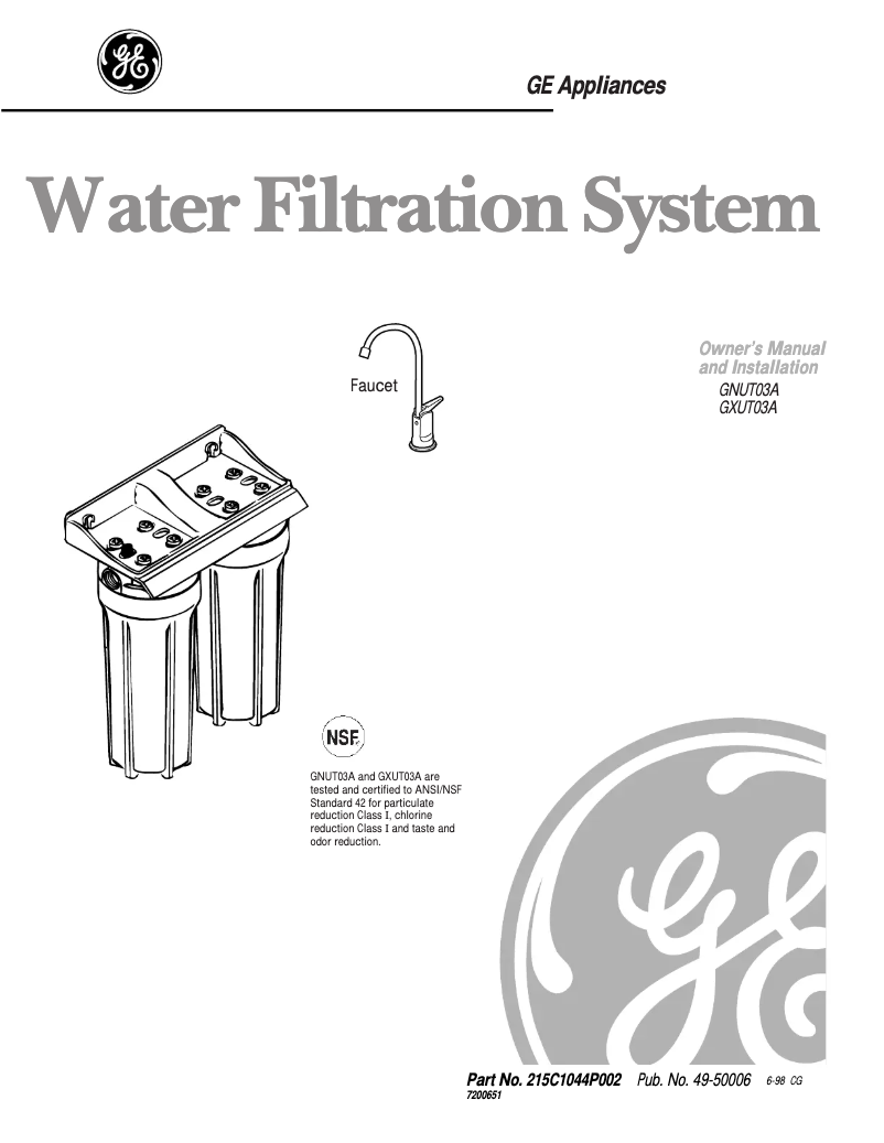 Page 1 de la notice Manuel d'utilisation et d'entretien GE GXUT03A
